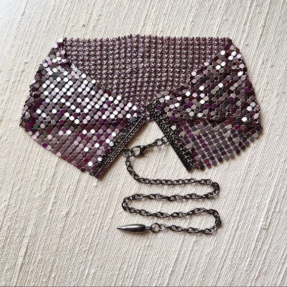 PINK & GREEN HOLOGRAPHIC DUO CHROME GUNMETAL CHAINMAIL MESH THICK CHOKER GOTH - Picture 6 of 9